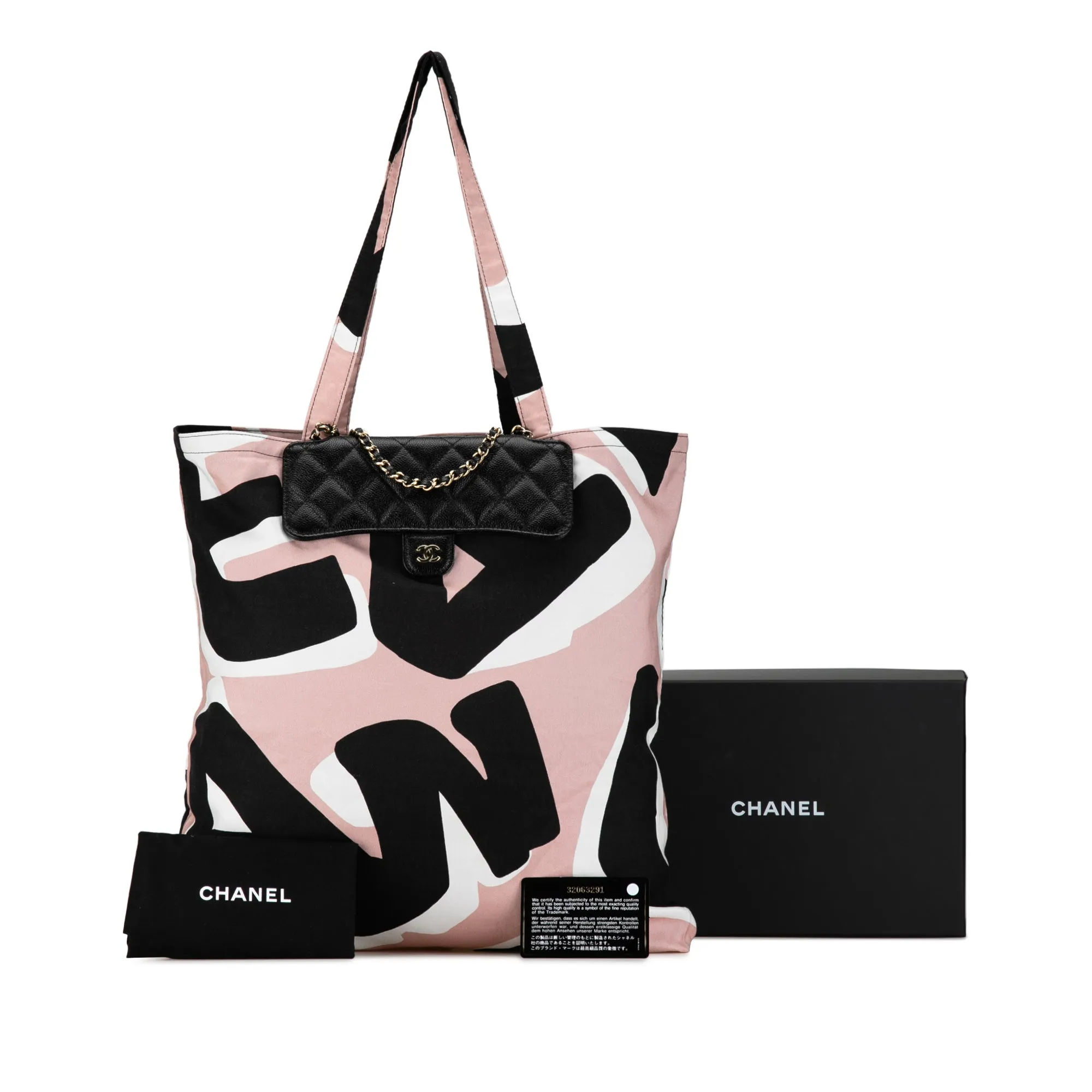 Black Chanel Nylon Graffiti Foldable Shopping Tote in Caviar Flap