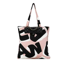 Black Chanel Nylon Graffiti Foldable Shopping Tote in Caviar Flap