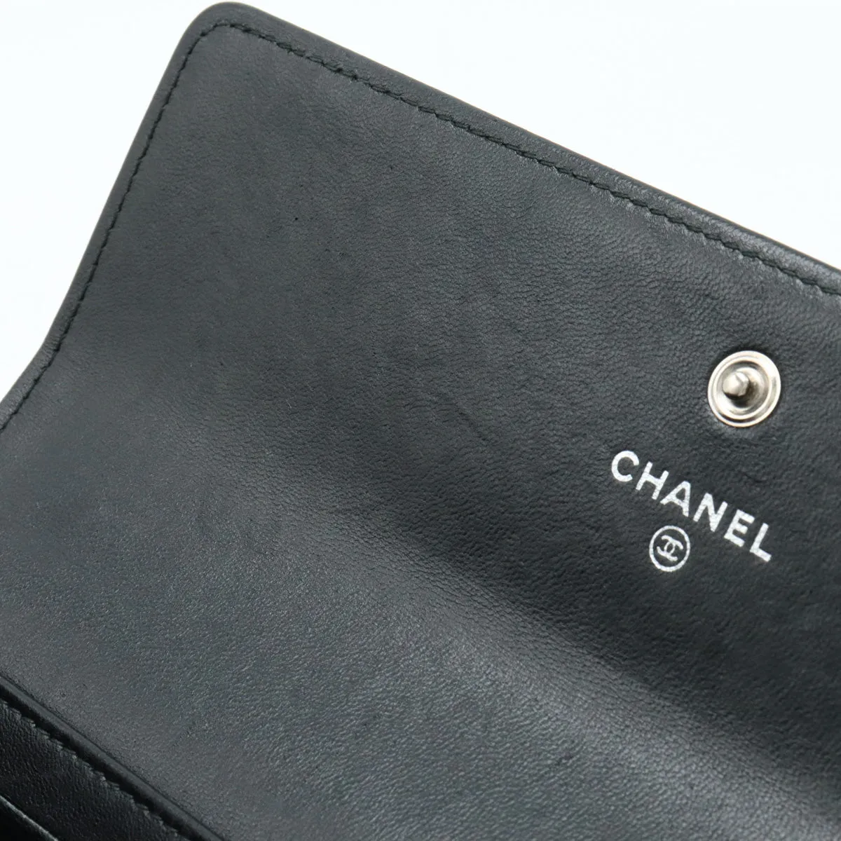 CHANEL CHANEL BOY CHANEL MATRASSES COCOMARK 2 Foldable Wallet 2 Foldable Wallet Leather Black Black Silver Gold  A80286