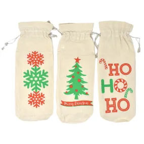 Christmas Drawstring Wine Bags, 14-Inch, 3-Piece