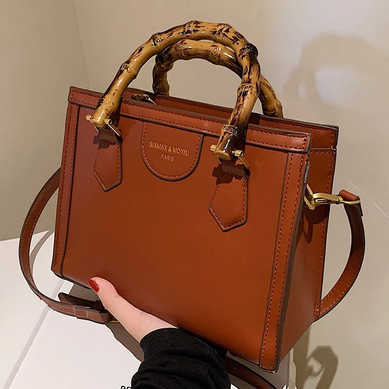 Christmas Gift Vintage Totes With Bamboo Handle 2021 Winter New Quality PU Leather Women's Designer Handbag Luxury brand Shoulder Messenger Bag