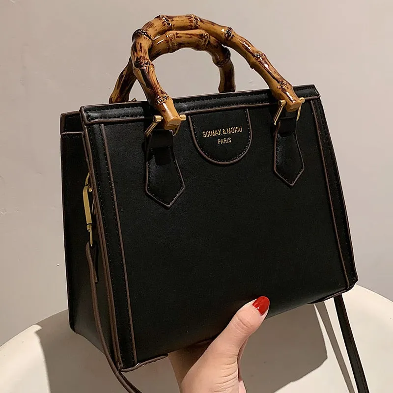 Christmas Gift Vintage Totes With Bamboo Handle 2021 Winter New Quality PU Leather Women's Designer Handbag Luxury brand Shoulder Messenger Bag