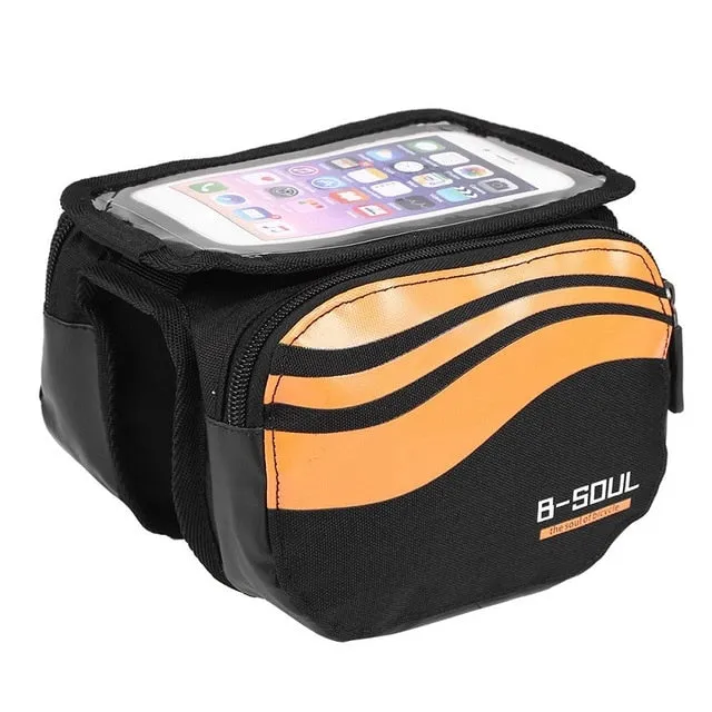 Cycling Bike Front Frame Bag Tube Pannier Double Pouch for 5.5-6.2Inch Cellphone Accessories Riding