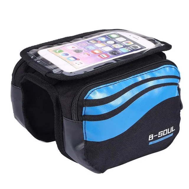 Cycling Bike Front Frame Bag Tube Pannier Double Pouch for 5.5-6.2Inch Cellphone Accessories Riding