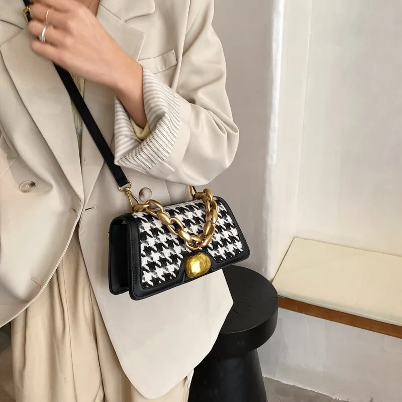 FANTASY Houndstooth Shoulder Crossbody Bag For Women Hot Sale Fashion Design Handbag Woolen Cloth Luxury Travel Bag Good Quality