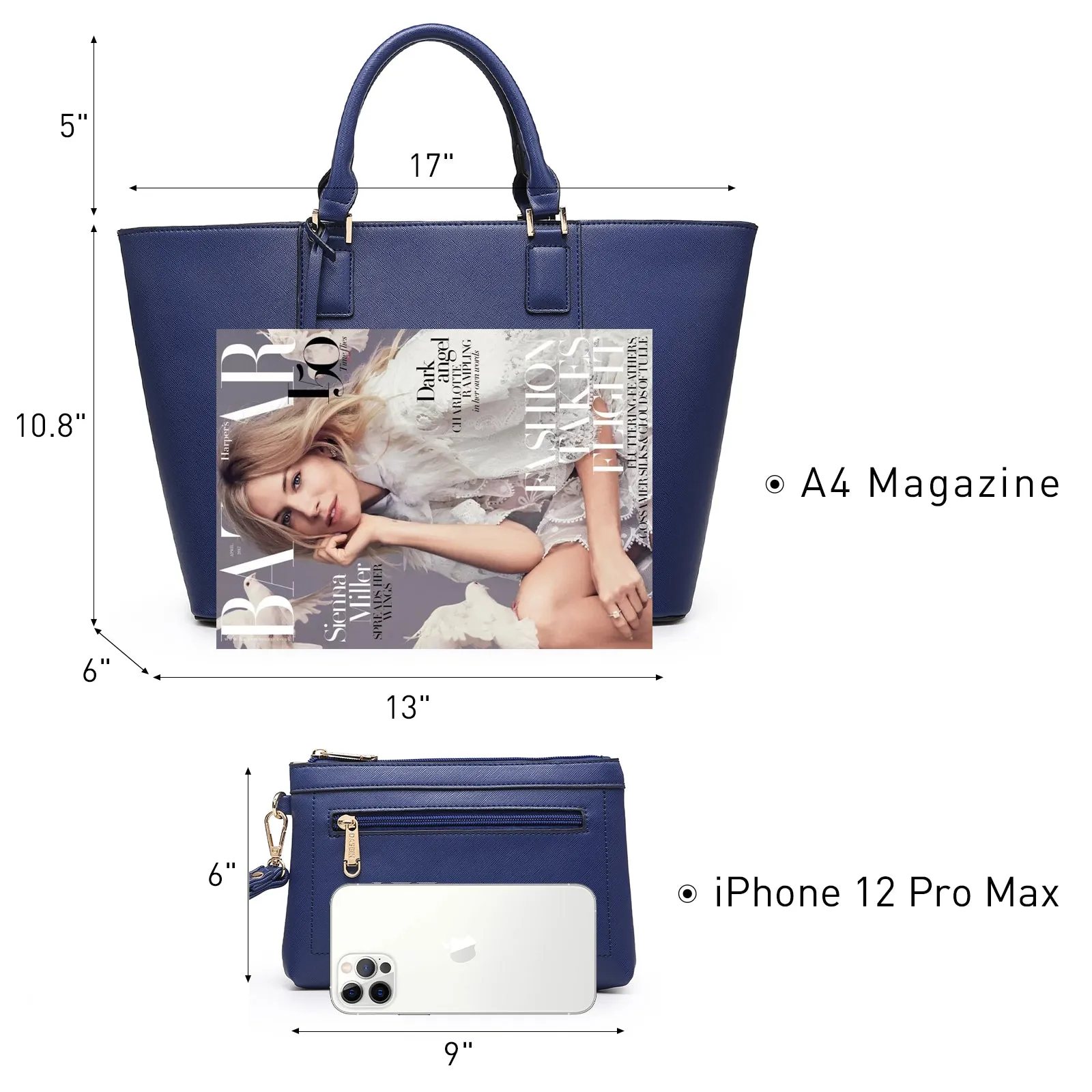 Fashion Stitching Color Large Tote Bag with Matching Wallet Dasein