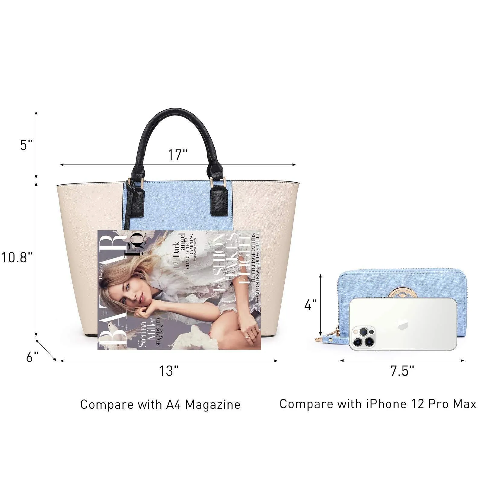 Fashion Stitching Color Large Tote Bag with Matching Wallet Dasein