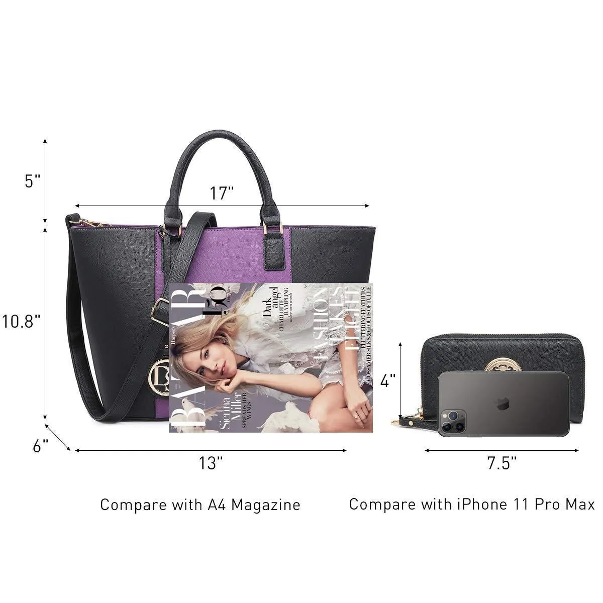 Fashion Stitching Color Large Tote Bag with Matching Wallet Dasein