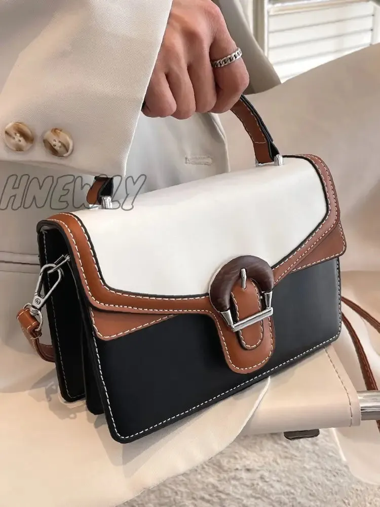 Hnewly - Buckle Detail Colorblock Square Bag  - Women Satchels