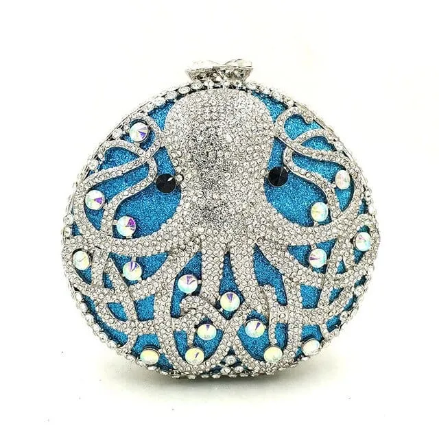 Hollow Out Diamante Octopus Crystal Clutches Purse