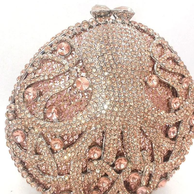 Hollow Out Diamante Octopus Crystal Clutches Purse