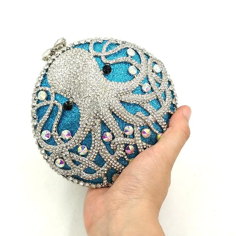 Hollow Out Diamante Octopus Crystal Clutches Purse