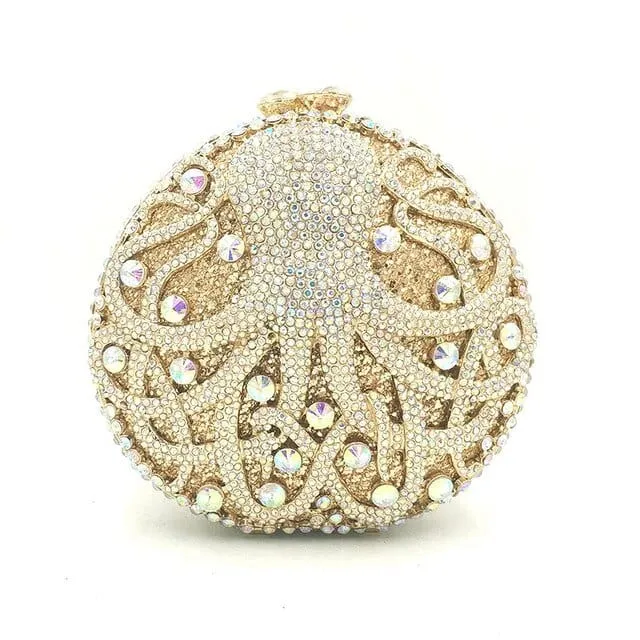 Hollow Out Diamante Octopus Crystal Clutches Purse