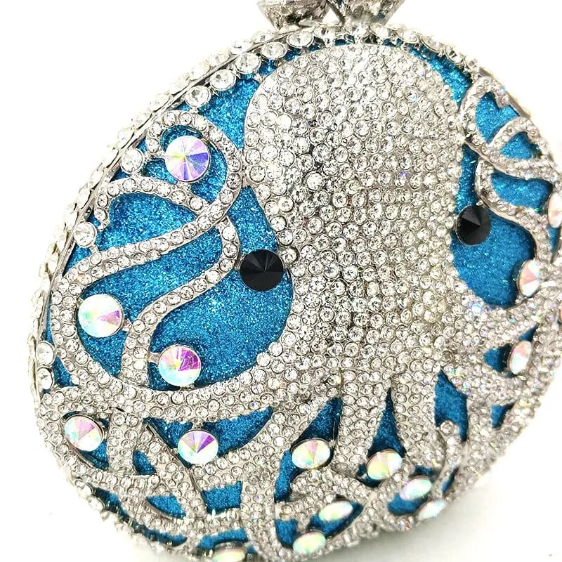 Hollow Out Diamante Octopus Crystal Clutches Purse