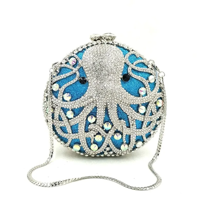 Hollow Out Diamante Octopus Crystal Clutches Purse