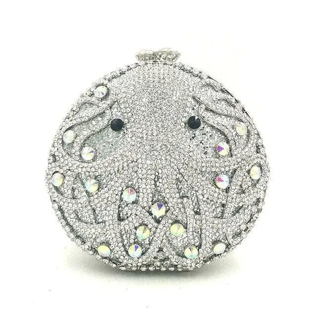 Hollow Out Diamante Octopus Crystal Clutches Purse