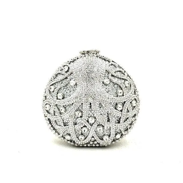 Hollow Out Diamante Octopus Crystal Clutches Purse