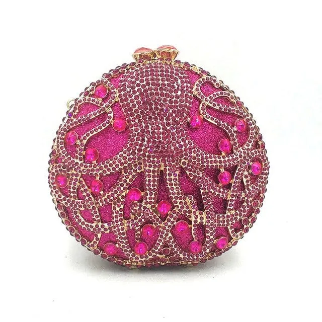 Hollow Out Diamante Octopus Crystal Clutches Purse