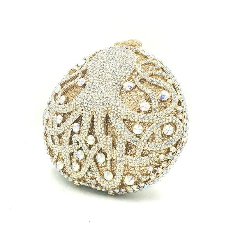 Hollow Out Diamante Octopus Crystal Clutches Purse