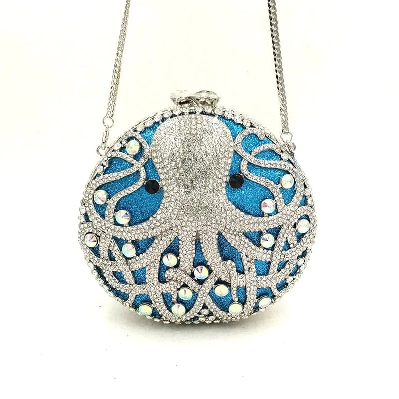 Hollow Out Diamante Octopus Crystal Clutches Purse