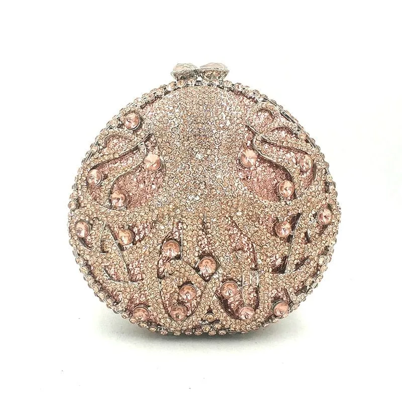 Hollow Out Diamante Octopus Crystal Clutches Purse