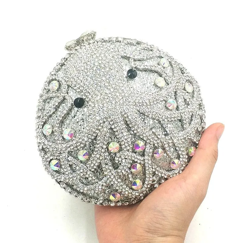 Hollow Out Diamante Octopus Crystal Clutches Purse