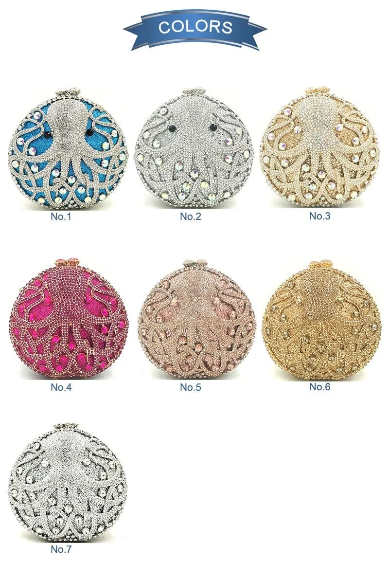 Hollow Out Diamante Octopus Crystal Clutches Purse