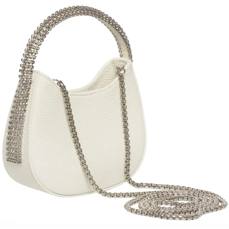 KODA BAG - WHITE LEATHER - BLACK STONES - SILVER CHAIN