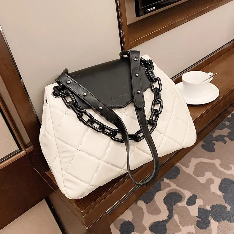 Lattice Large Chain Tote bag 2021 Fashion New Quality PU Leather Women's Designer Handbag High capacity Shoulder Messenger Bag