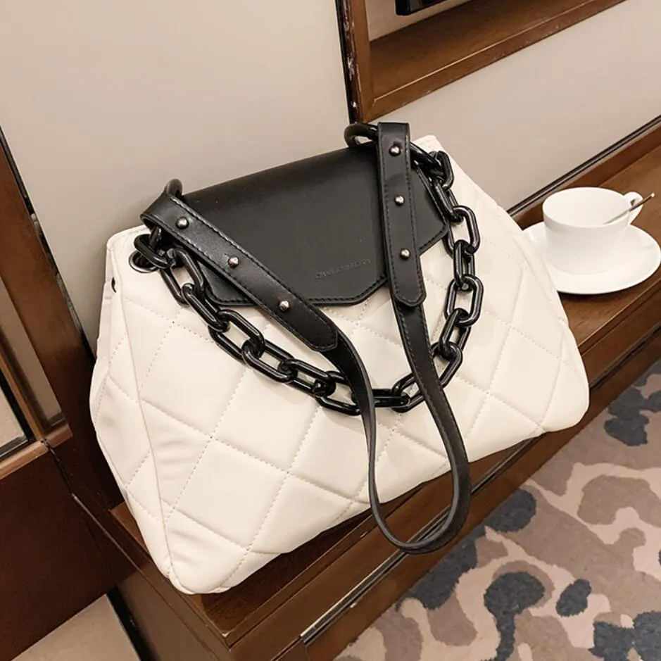 Lattice Large Chain Tote bag 2021 Fashion New Quality PU Leather Women's Designer Handbag High capacity Shoulder Messenger Bag