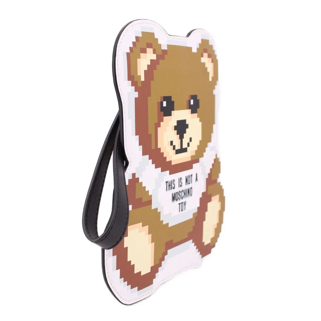 MOSCHINO SIMS PIXEL BEAR WRISTLET POUCHES WHITE