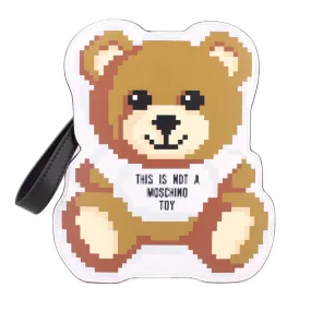 MOSCHINO SIMS PIXEL BEAR WRISTLET POUCHES WHITE