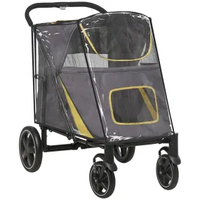 PawHut One-Click Foldable Pet Travel Stroller with Rain Cover for M L Dogs, Grey