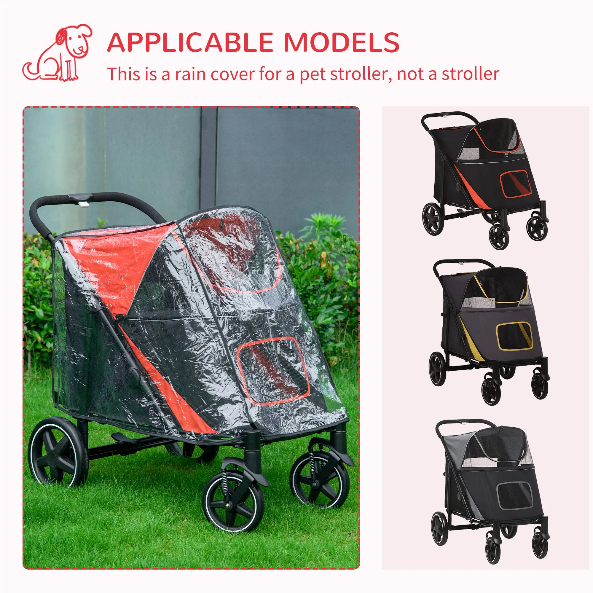 PawHut One-Click Foldable Pet Travel Stroller with Rain Cover for M L Dogs, Red