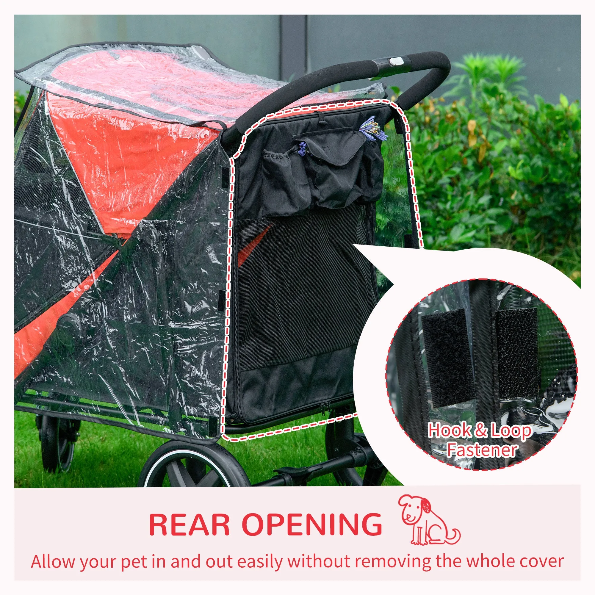 PawHut One-Click Foldable Pet Travel Stroller with Rain Cover for M L Dogs, Red