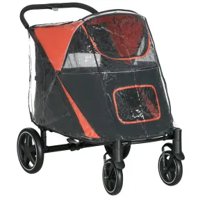 PawHut One-Click Foldable Pet Travel Stroller with Rain Cover for M L Dogs, Red