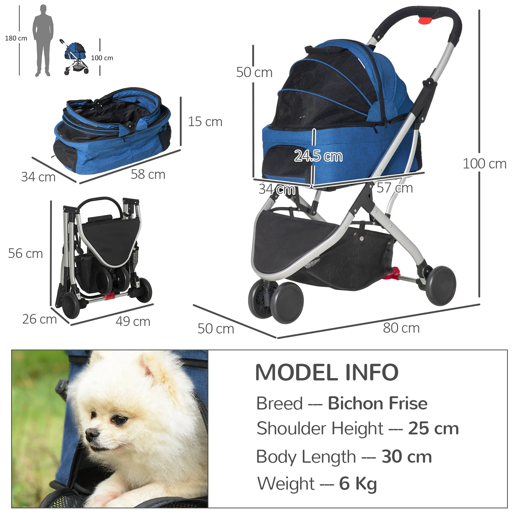 PawHut Pet Stroller Foldable Dog Cat Travel Carria