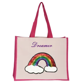 Reversible Sequin Rainbow Midi Tote Bag