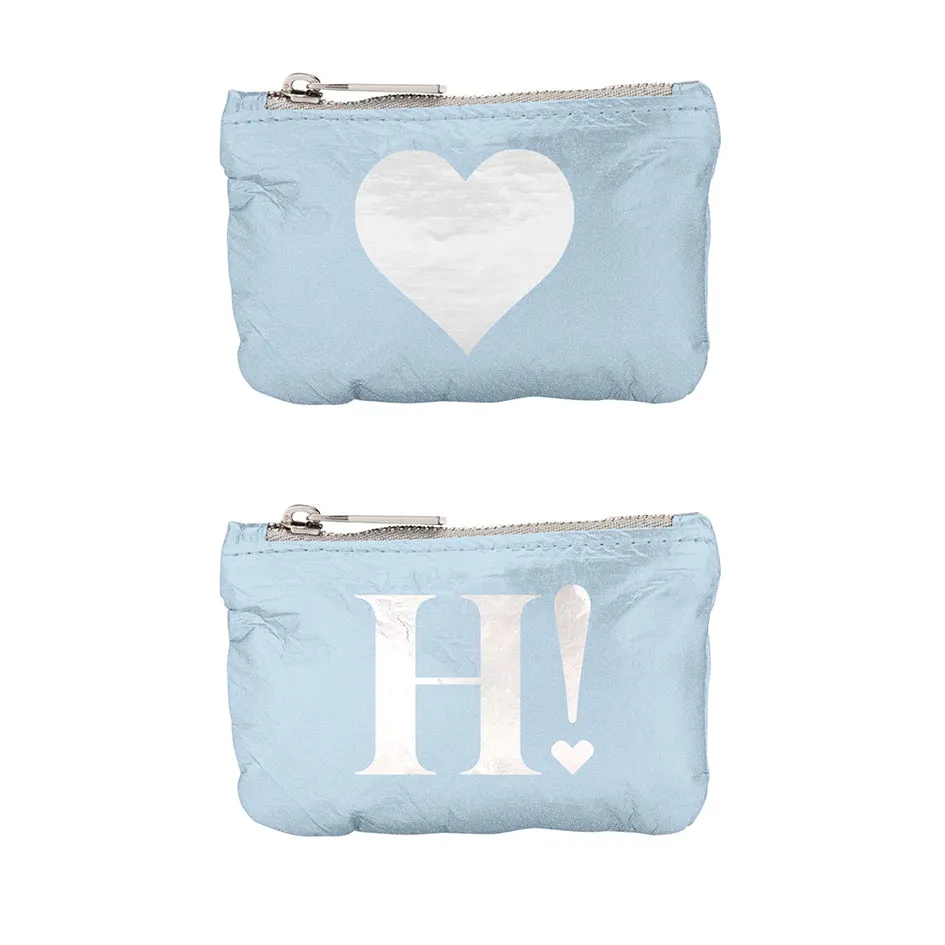 Set of Two Gift Card Holder Pouches - Shimmer Ice Blue with Silver Heart and H!