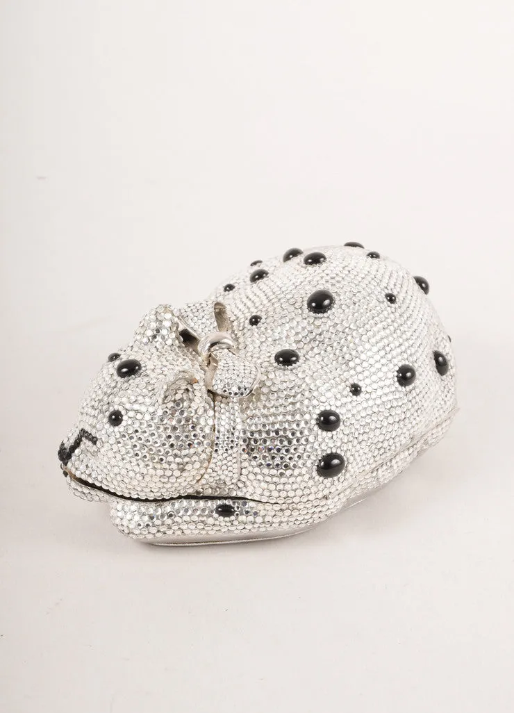 Silver and Black Rhinestone Cat Minaudiere Clutch