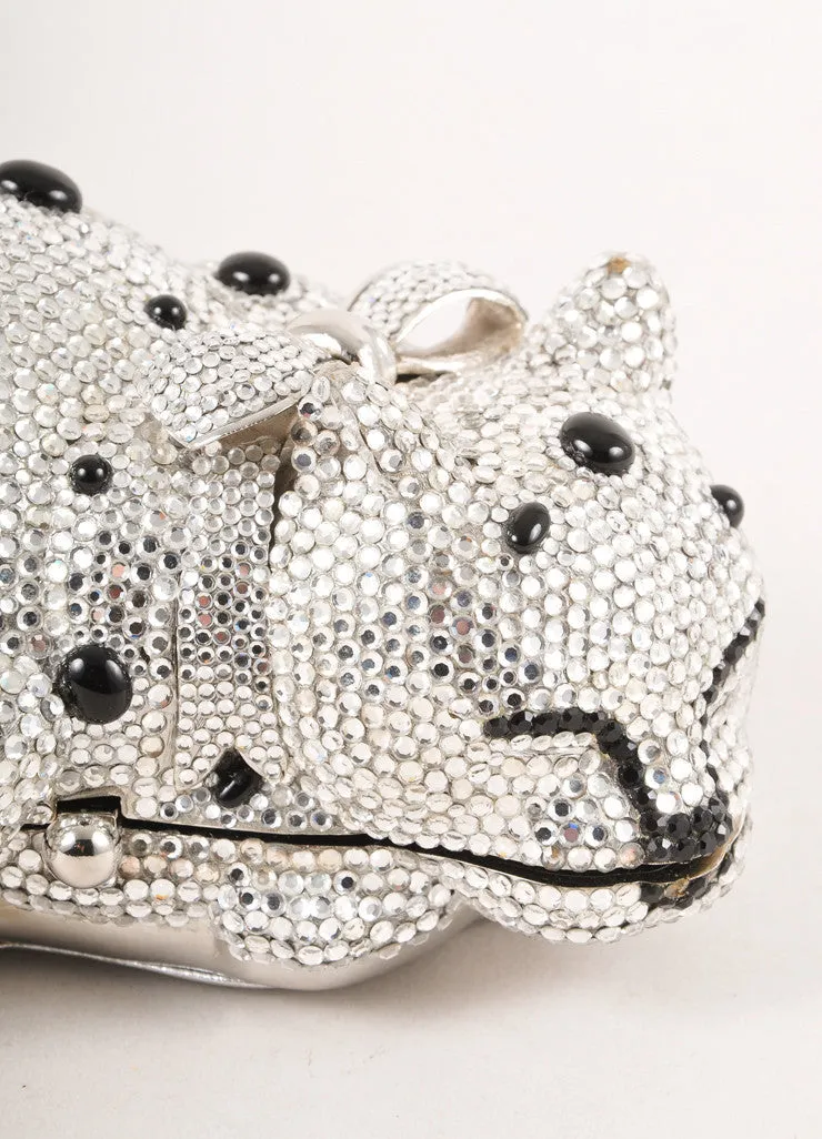 Silver and Black Rhinestone Cat Minaudiere Clutch