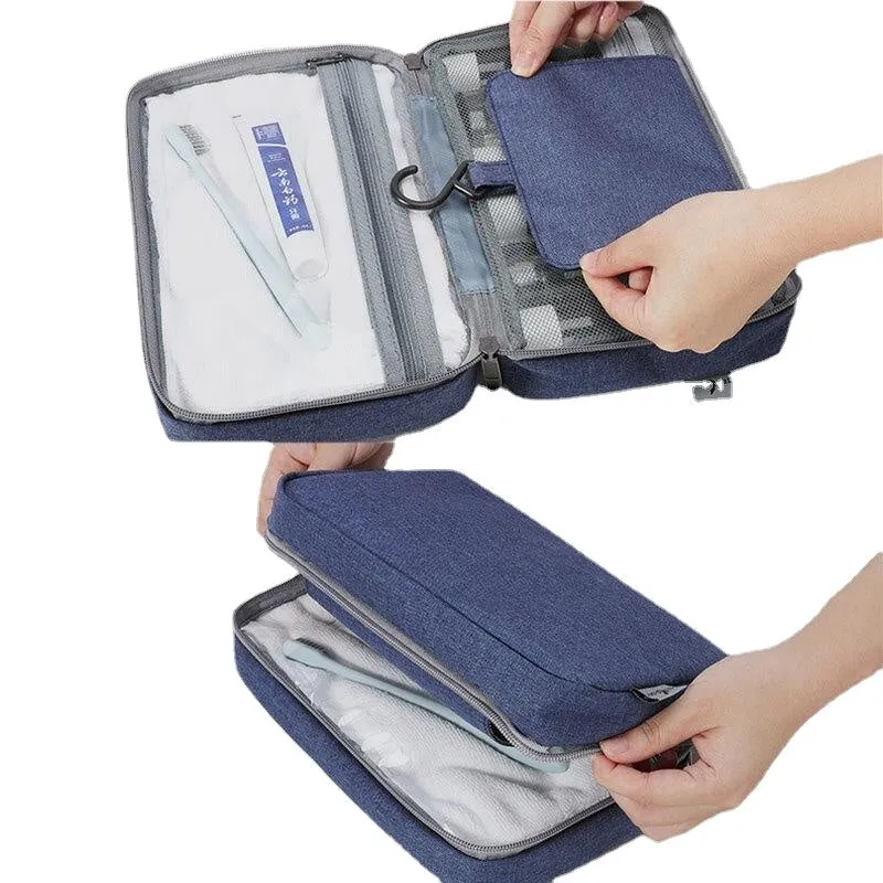 Unisex PU Leather Foldable Dry-Wet Separation Travel Storage Wash Bag Portable Waterproof