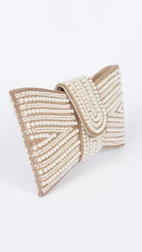 Utterly Elevated Gold Pearl Rhinestones Clutch