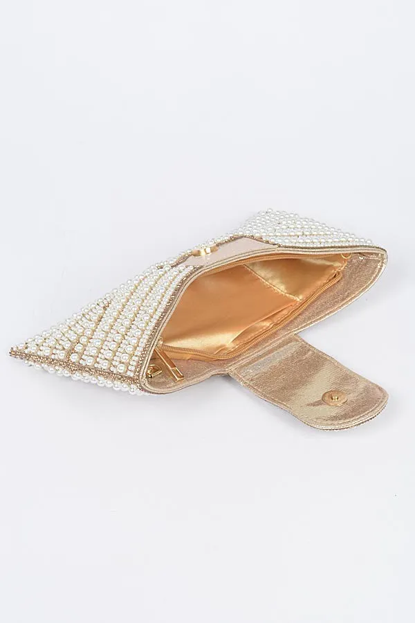 Utterly Elevated Gold Pearl Rhinestones Clutch