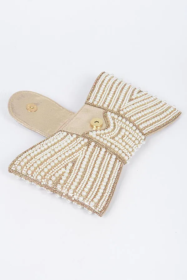 Utterly Elevated Gold Pearl Rhinestones Clutch