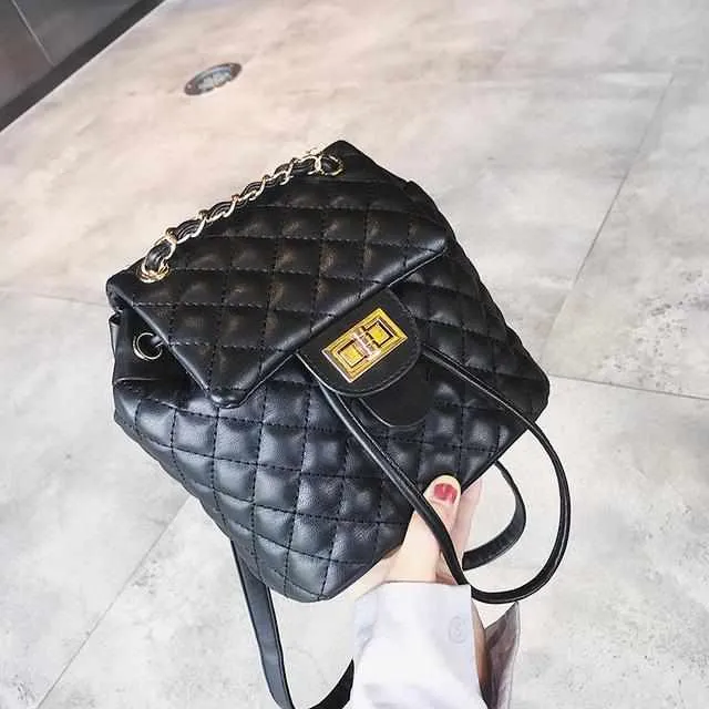 Women PU Leather Vintage Diamond Lattice Mini Backpack